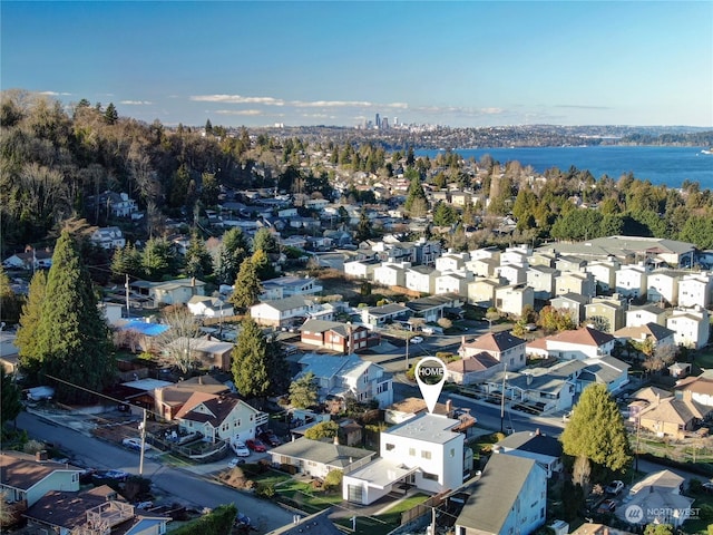 bird's eye view featuring a water view