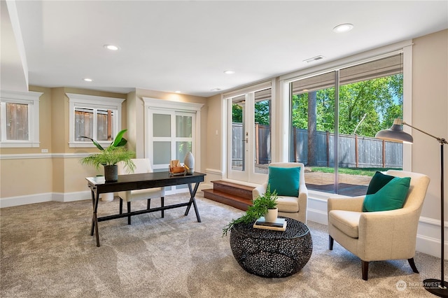 view of carpeted home office