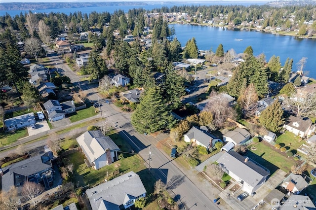 bird's eye view featuring a residential view and a water view