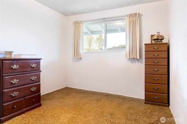 bedroom featuring light colored carpet and a textured ceiling