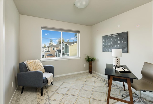 view of carpeted home office