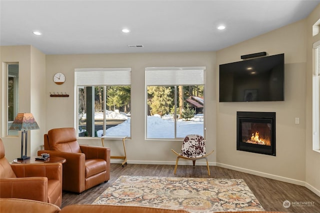 living area featuring dark hardwood / wood-style flooring