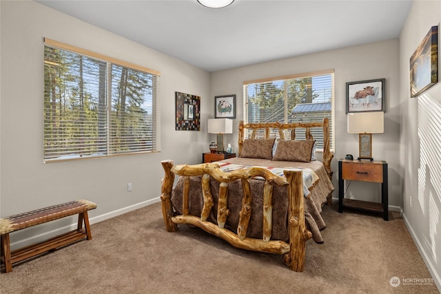 carpeted bedroom featuring multiple windows