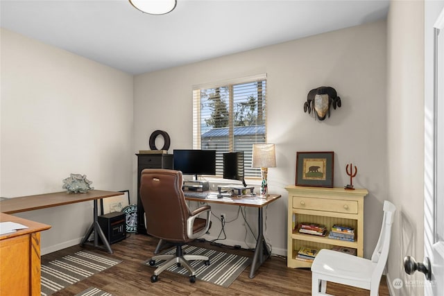 office area with dark wood-type flooring