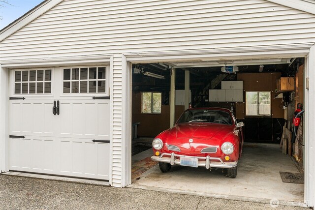 garage with a garage door opener