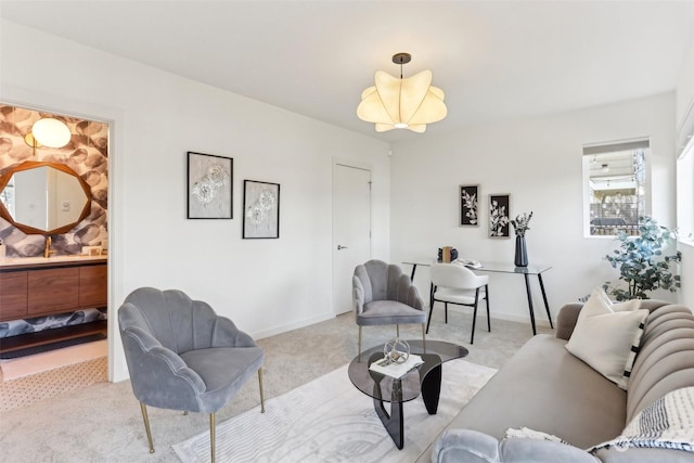 living room with light colored carpet