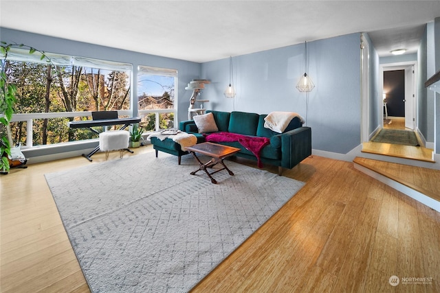 living room with hardwood / wood-style flooring