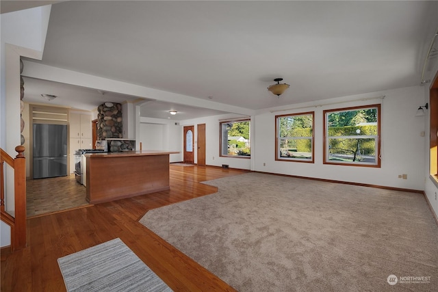 living room featuring a healthy amount of sunlight and hardwood / wood-style flooring