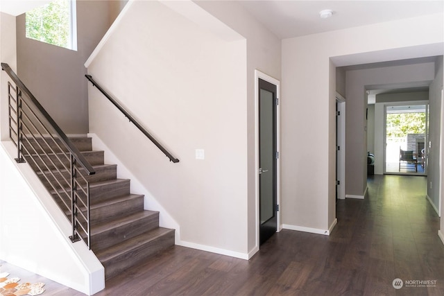 stairway with wood-type flooring