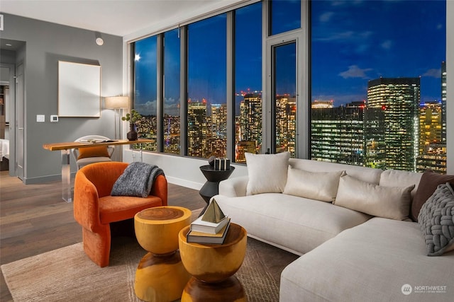 living room with hardwood / wood-style floors