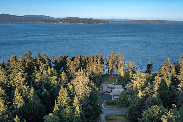 aerial view with a water and mountain view