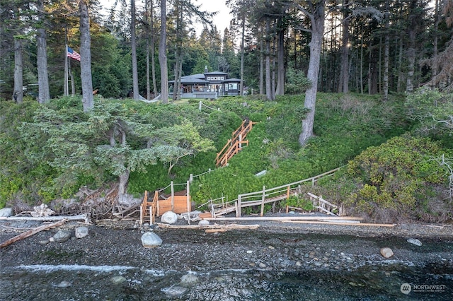 view of yard featuring a wooded view