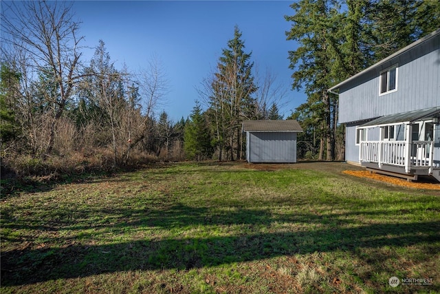 view of yard with a storage unit