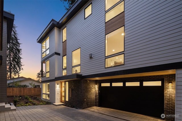 exterior space with a garage