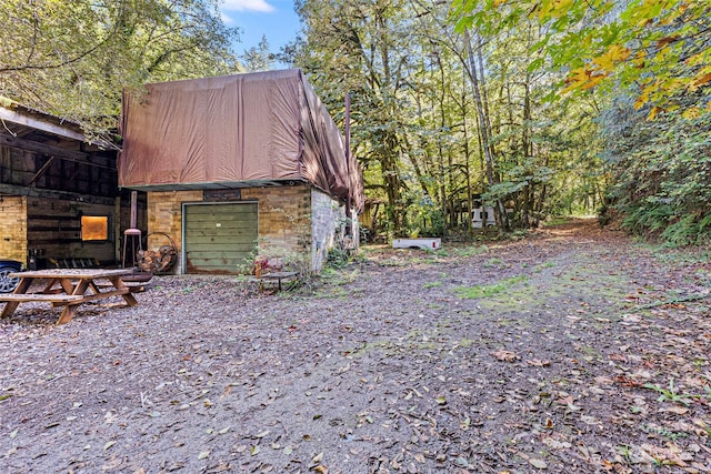 exterior space with a garage