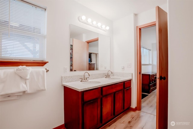 bathroom featuring vanity and wood-type flooring