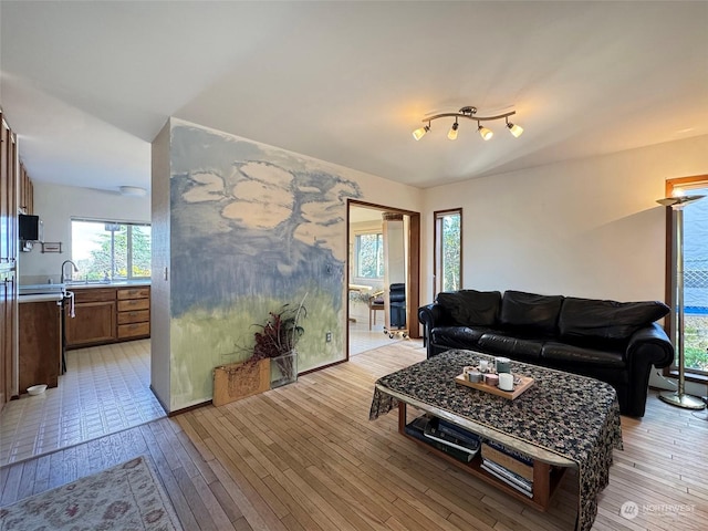 living room featuring light wood-type flooring