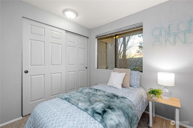 carpeted bedroom featuring a closet