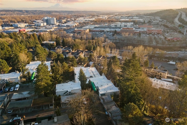 view of aerial view at dusk