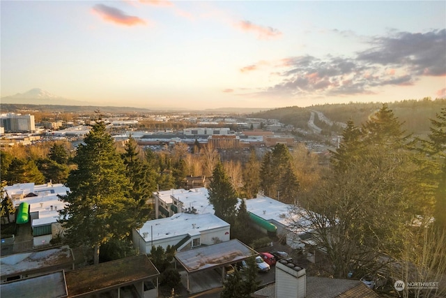 view of aerial view at dusk