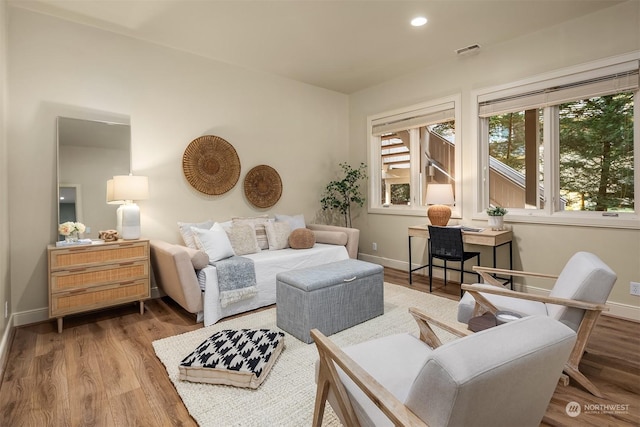 living room with hardwood / wood-style flooring