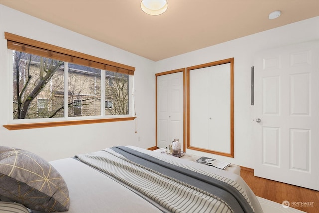 bedroom with wood-type flooring