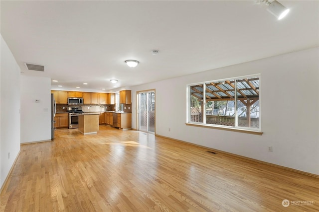 unfurnished living room with light hardwood / wood-style floors