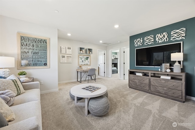 living room with carpet flooring