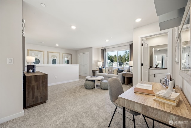 view of carpeted home office