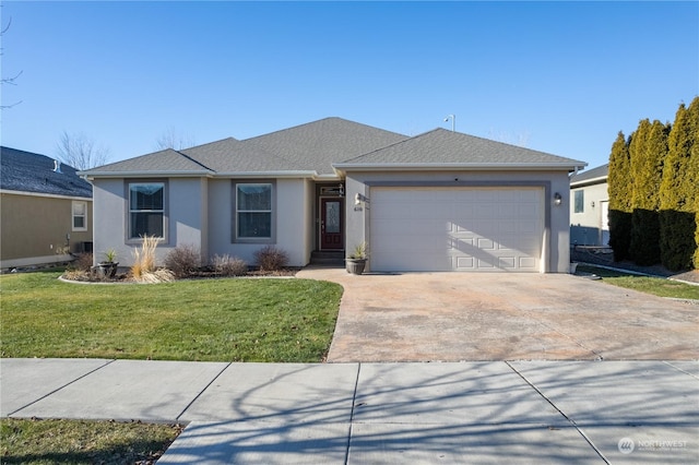 ranch-style home featuring a garage and a front yard