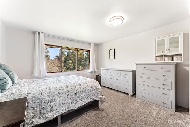 bedroom with light carpet