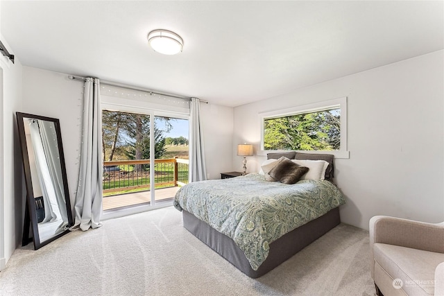 bedroom featuring access to exterior, multiple windows, and carpet floors