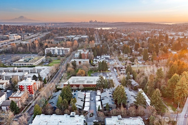 view of aerial view at dusk