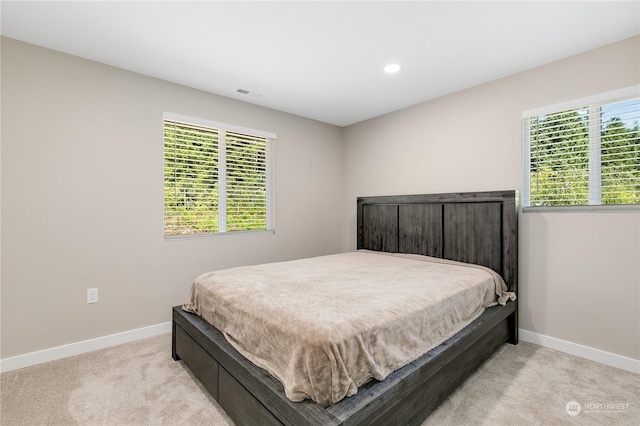 carpeted bedroom with multiple windows