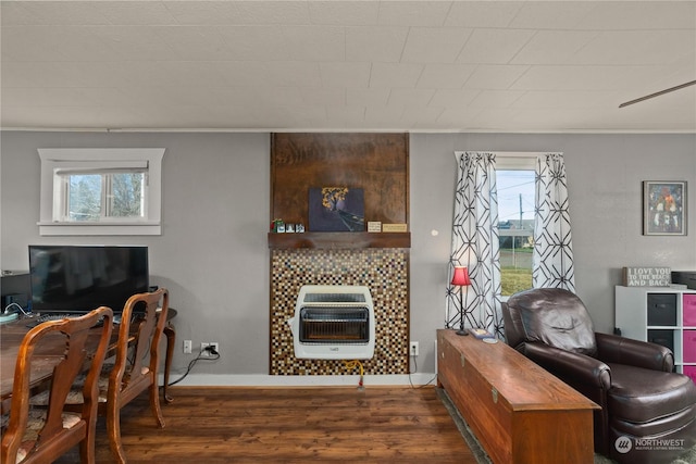 interior space featuring dark wood-type flooring and heating unit