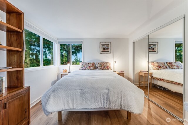 bedroom featuring a closet and light hardwood / wood-style floors