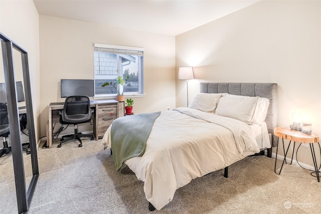 bedroom with light carpet