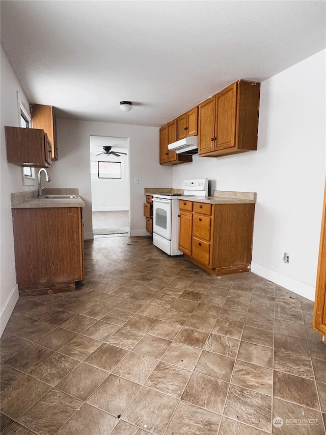 kitchen with sink, ceiling fan, and electric stove