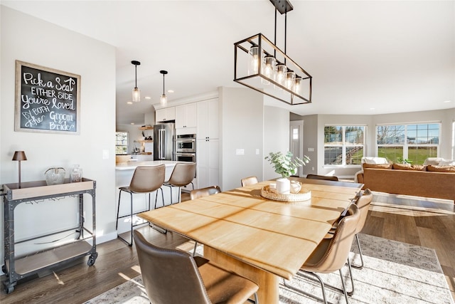 dining room with dark hardwood / wood-style flooring