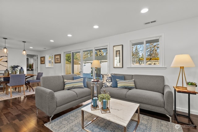 living room with hardwood / wood-style floors