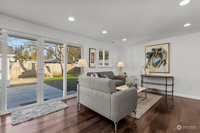 living room featuring dark hardwood / wood-style flooring