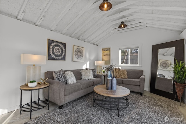 living room featuring lofted ceiling