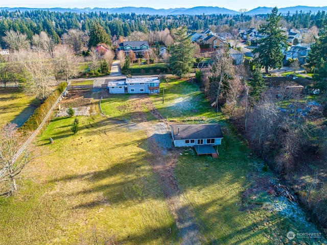 birds eye view of property with a mountain view