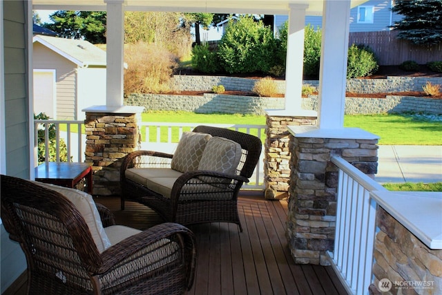 wooden deck with covered porch