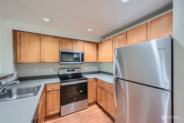 kitchen featuring sink, light hardwood / wood-style flooring, and stainless steel appliances