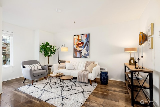 living room featuring dark hardwood / wood-style floors