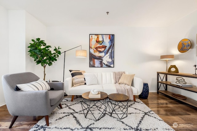 living room featuring dark wood-type flooring