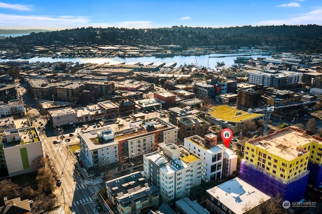 bird's eye view featuring a water view