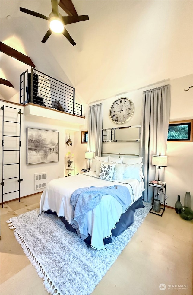 bedroom with vaulted ceiling and ceiling fan