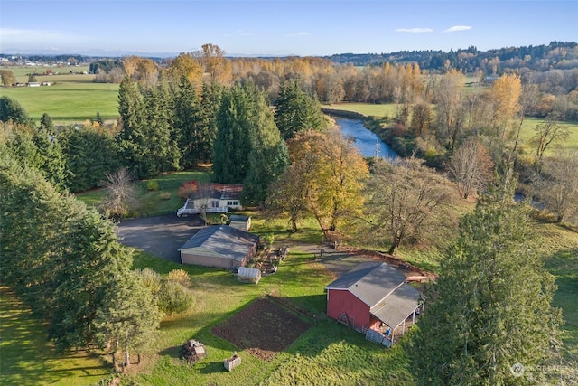 aerial view with a water view and a rural view